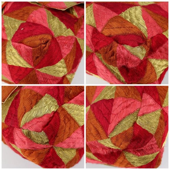 FENDI Mamma Baguette Shoulder Bag Satin Red Gold Auth 144979 - Picture 14 of 16